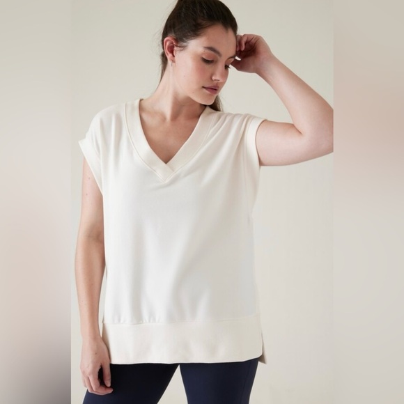 Athleta Tops - Athleta Women’s Retroterry V-Neck Sweatshirt Athletic Tee White
